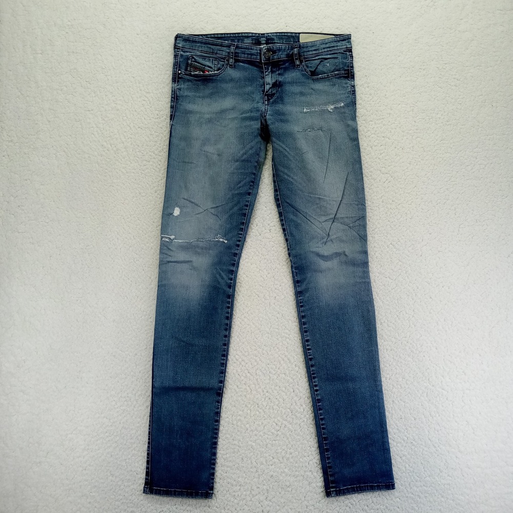 Diesel Skinzee-Low Skinny Jeans Blue Distressed Low Rise Wash 0668K Womens 30